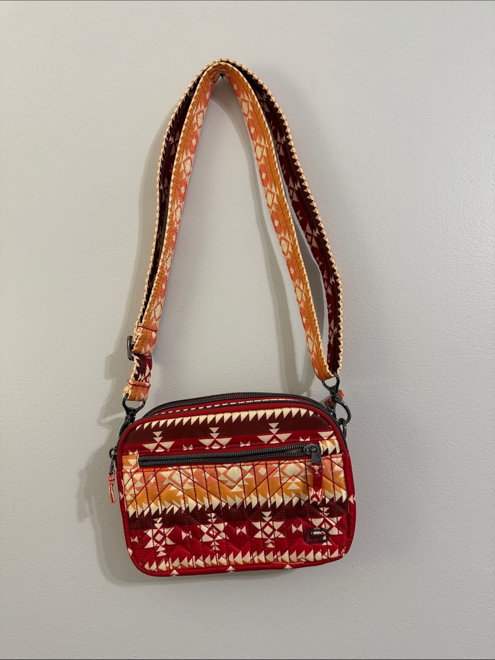 Red Patterned Crossbody Bag - Quilted Fabric Shoulder Bag from LUG